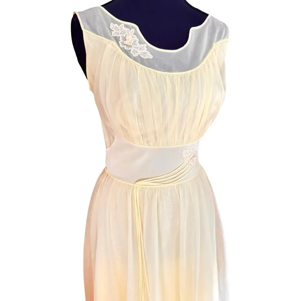 Rare Vintage 1960s Shadowline Butter Yellow Nylon Nightgown Full Skirt XS - Picture 3 of 14